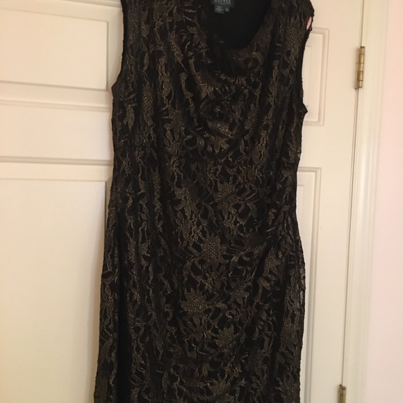 Lauren Ralph Lauren 18W Black & Gold Lace Dress - Picture 2 of 6